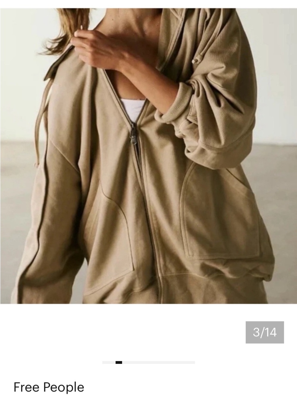 FP Movement by Free People - Tan Headliner Lines Zip Up Hoodie